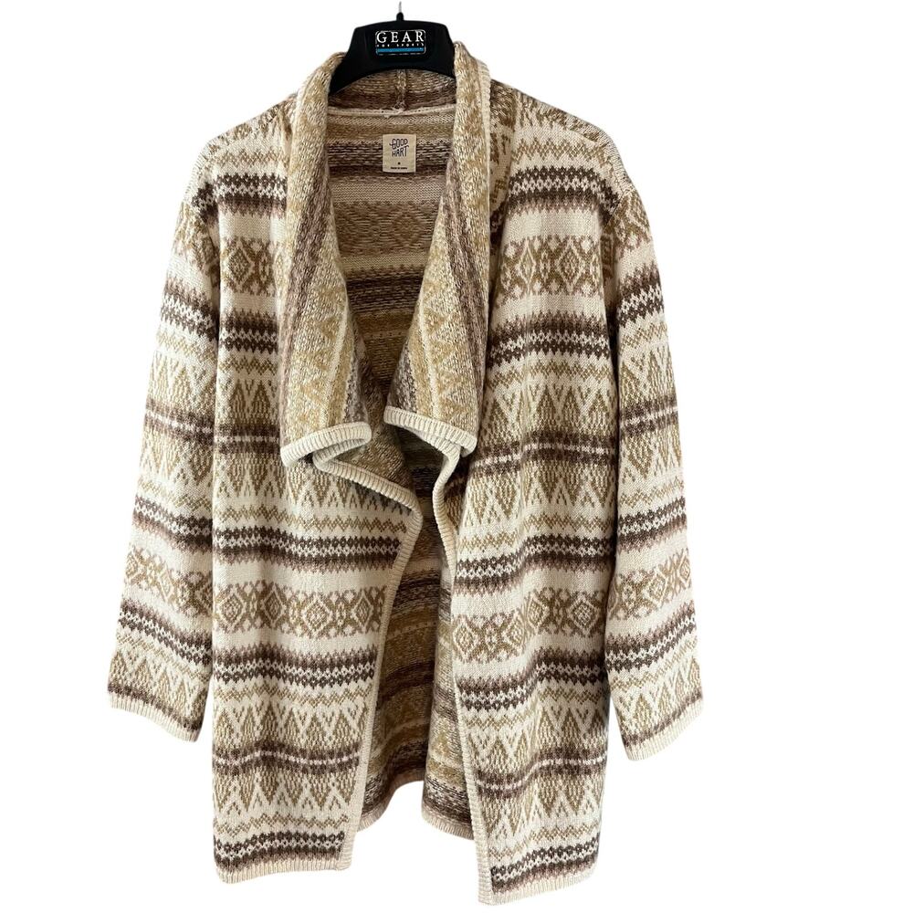 Good Hart Collared Open Front Beige/Cream Open Front Cardigan Sweater Medium